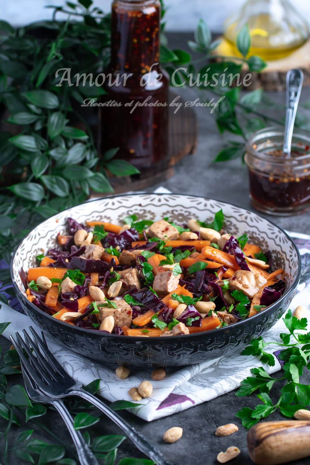 Salade de chou rouge et tofu