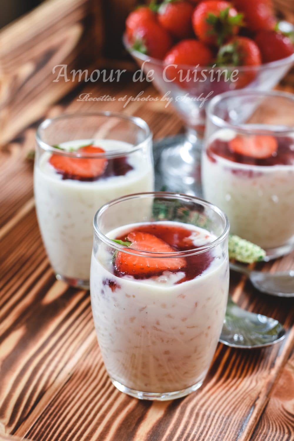 riz au lait à la sauce aux fraises