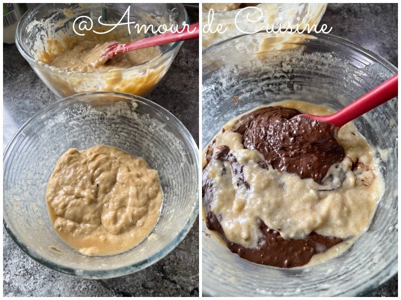 ajout du chocolat fondu à la pate blanche