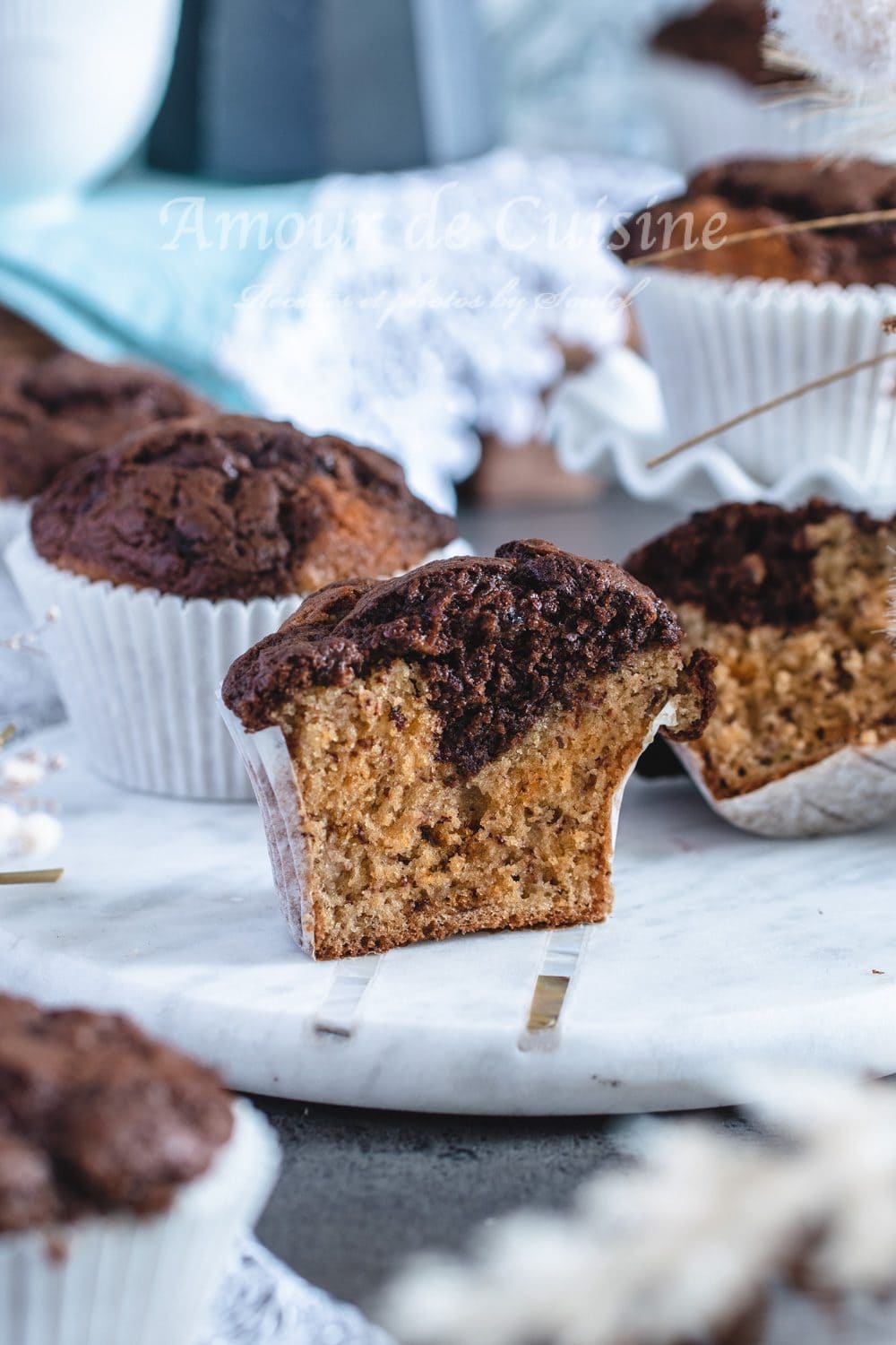 la texture fondante du muffins à la banane chocolat et café