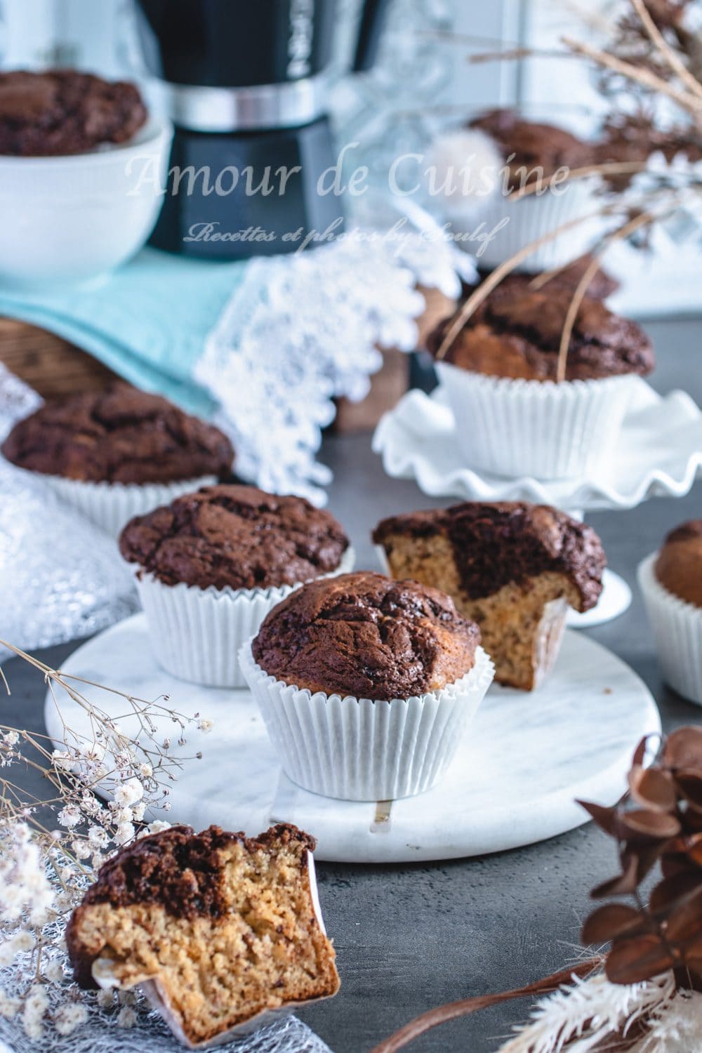 Muffins à la banane chocolat et café