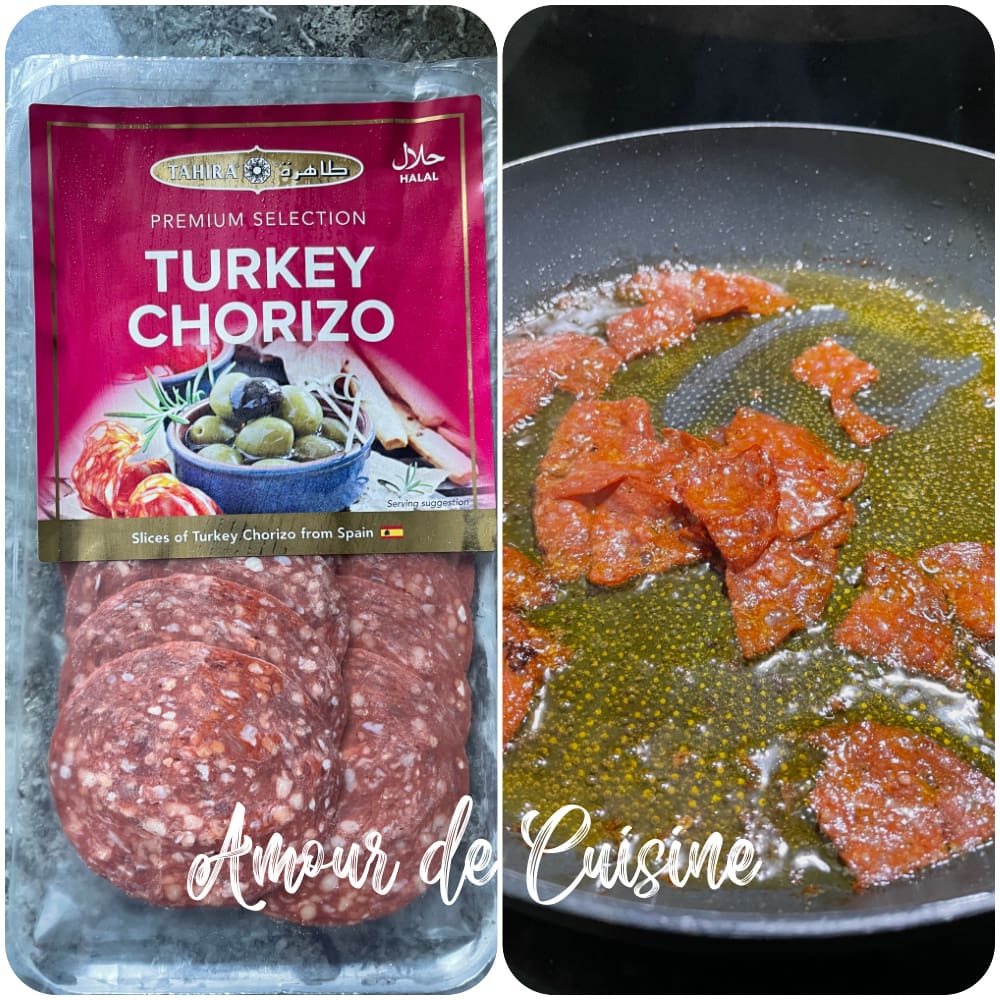 chorizo halal, et chorizo sauté dans la poele