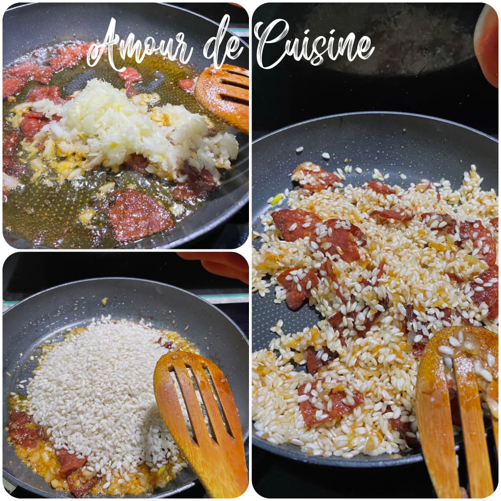 cuisson du risotto 1eres etapes