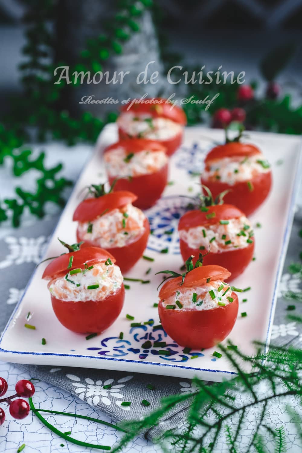 Tomates cocktail à la truite fumée pour apéritif de Noël et Nouvel An