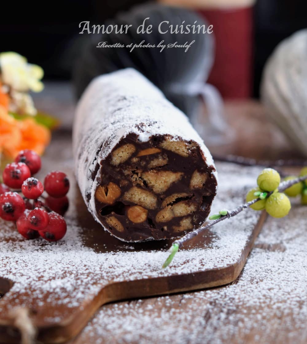 Recette du Mendiants au chocolat en forme de saucisson pour les fêtes de Noel