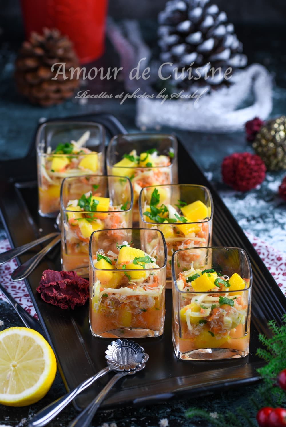 Verrine apero au crabe et mangue