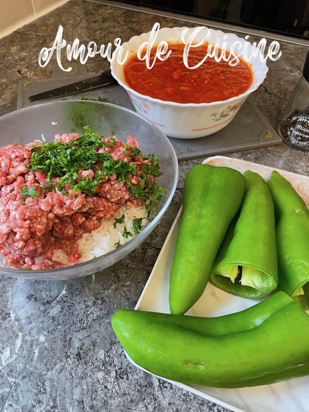 ingredients du plat de poivrons farcis