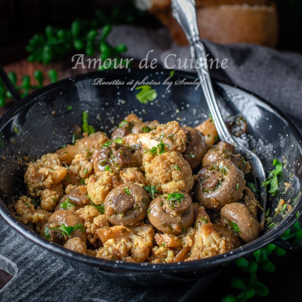 Poêlée de chou fleur et champignons