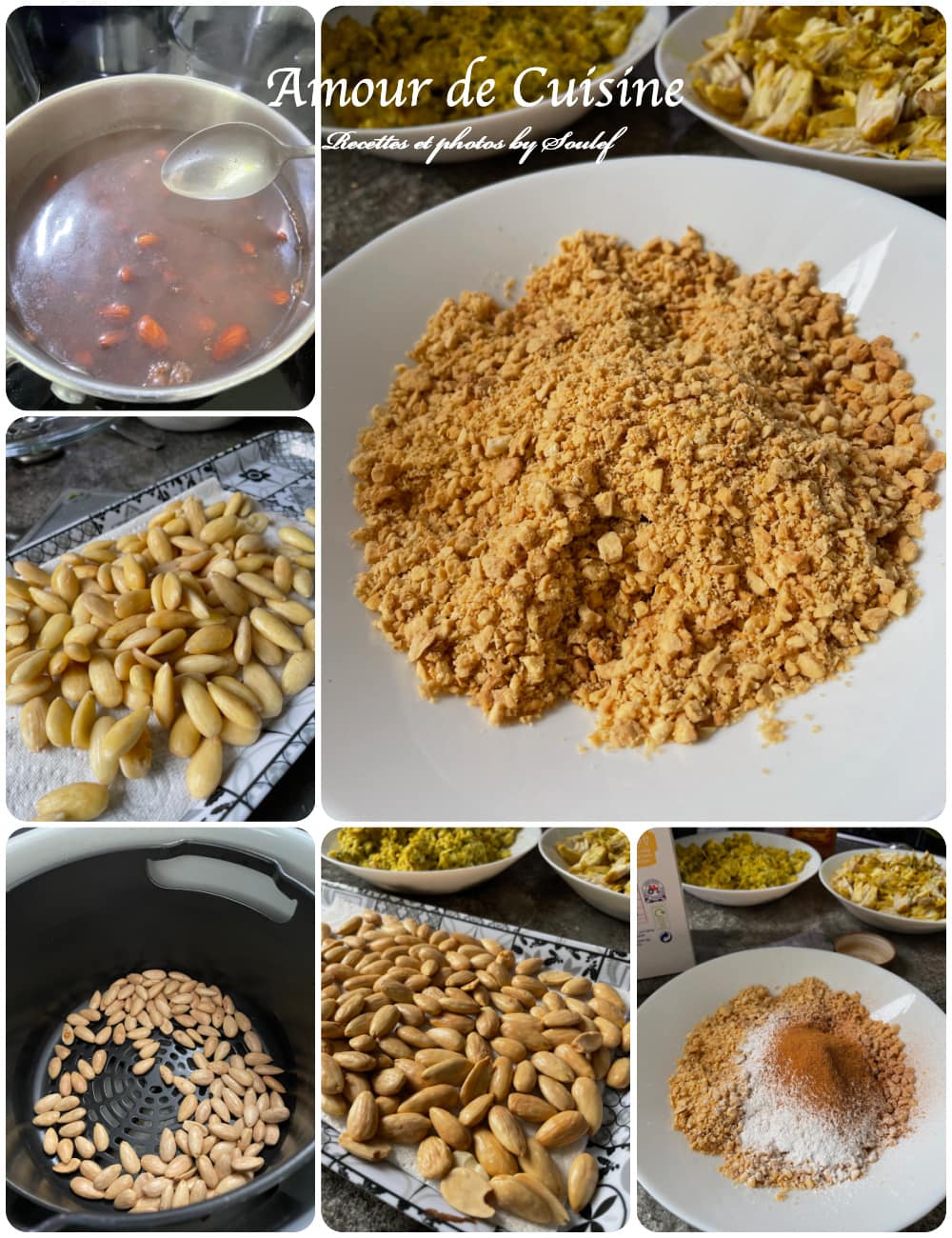 preparation de la farce d'amandes pour pastilla