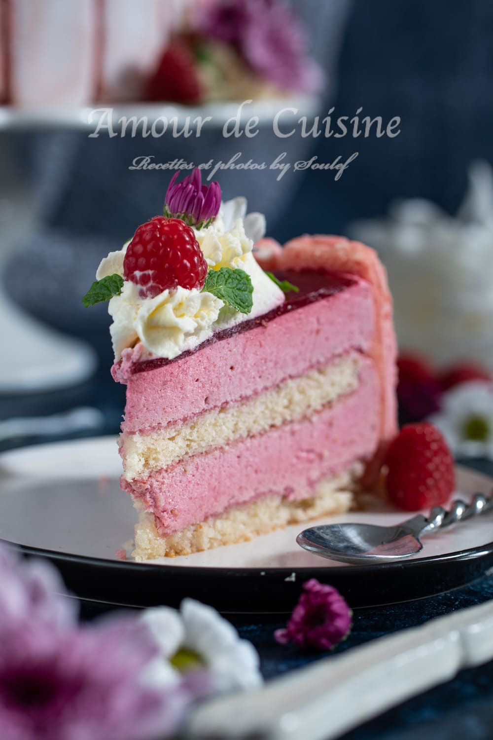 un morceau du gateau charlotte aux framboises facile au mascarpone et biscuits de Reims