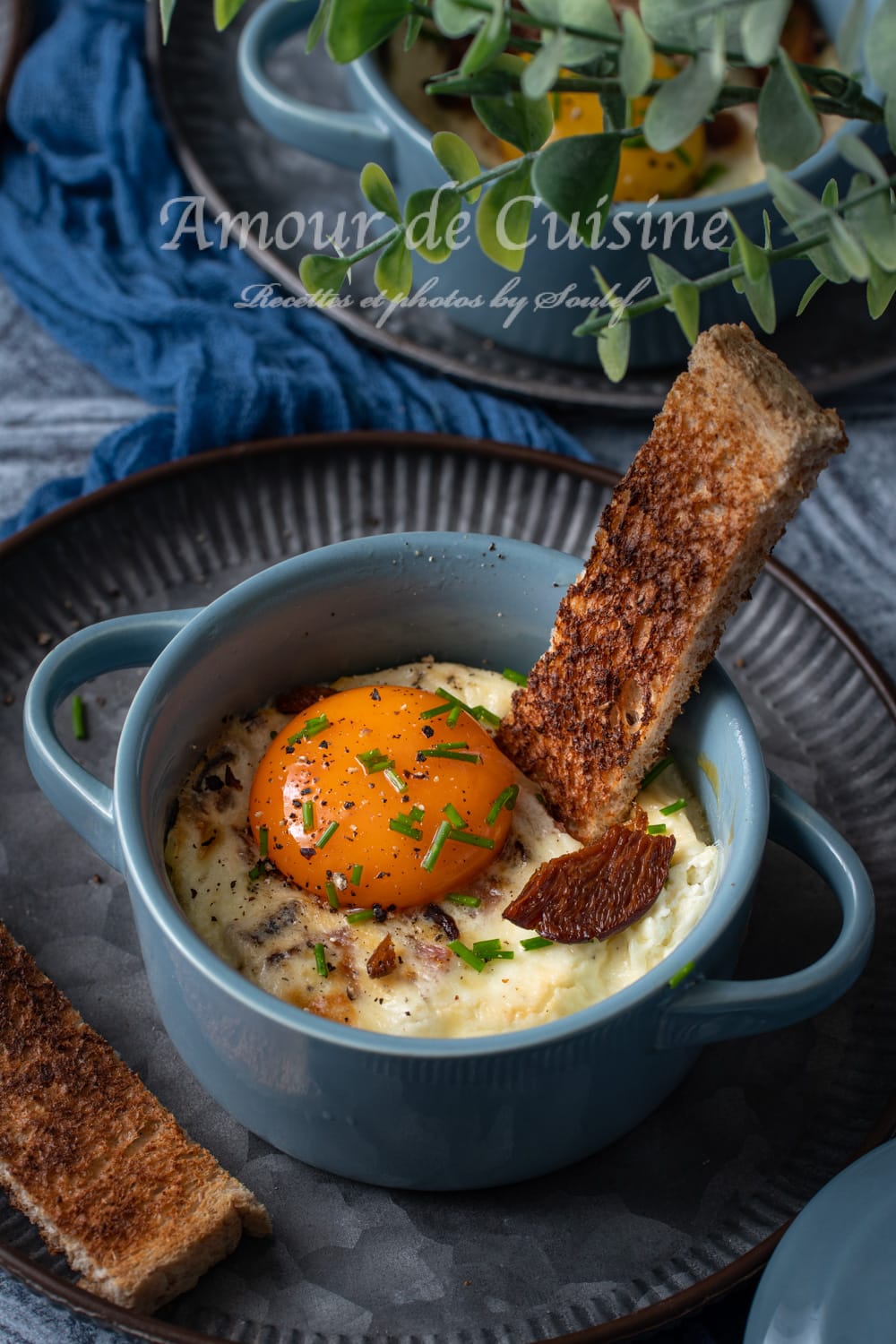 Oeufs cocotte au foie gras et aux champignons