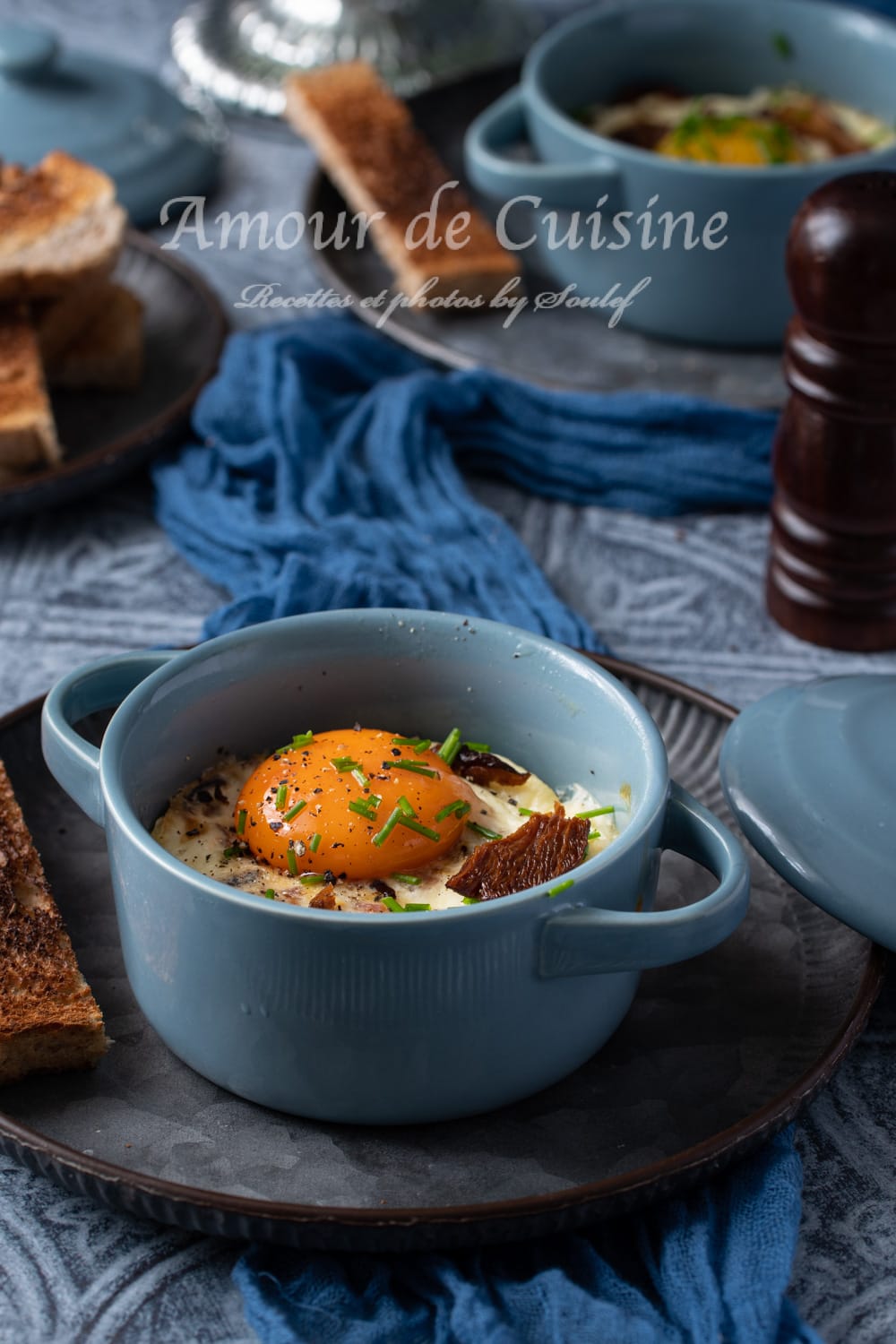 Oeufs cocotte au foie gras et aux champignons