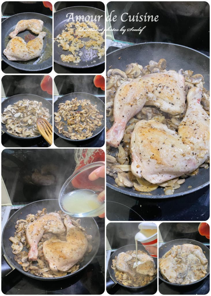 preparation des cuisses de poulet au citron et champignons