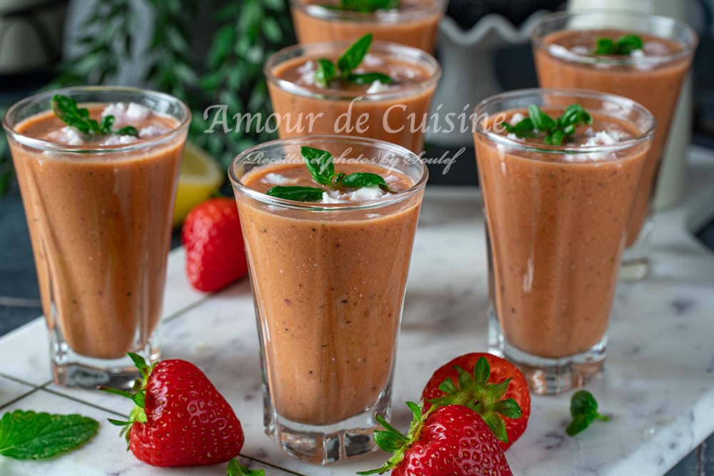 gaspacho de pasteque à la tomate et feta