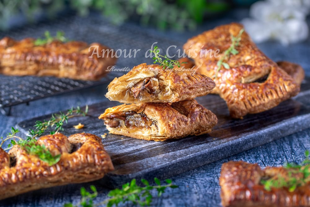 Feuilletés aux champignons et oignons caramélisés