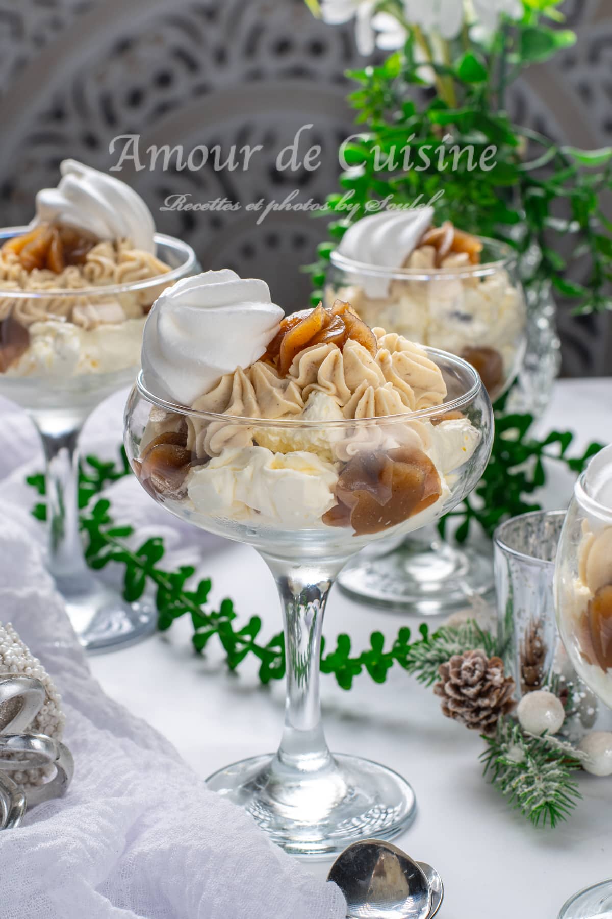 dessert de noel et Saint Valentin Vacherin à la crème de marron et marrons glacés