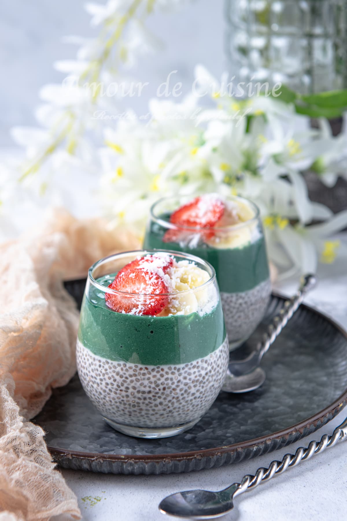 pudding chia lait de coco et spiruline