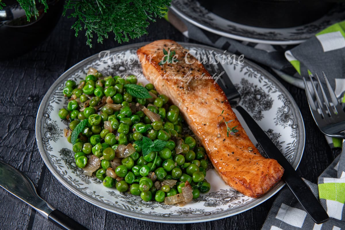 petits pois sautés avec du saumon à l'airfryer