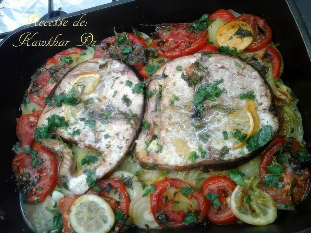 Oven-Baked Tuna Steaks with Potatoes and Vegetables