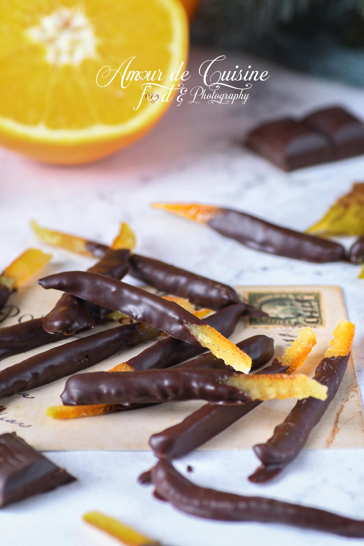 Candied Orange Peel Dipped in Dark Chocolate