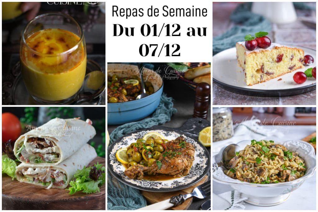 menu de la semaine du 01 au 07 Decembre