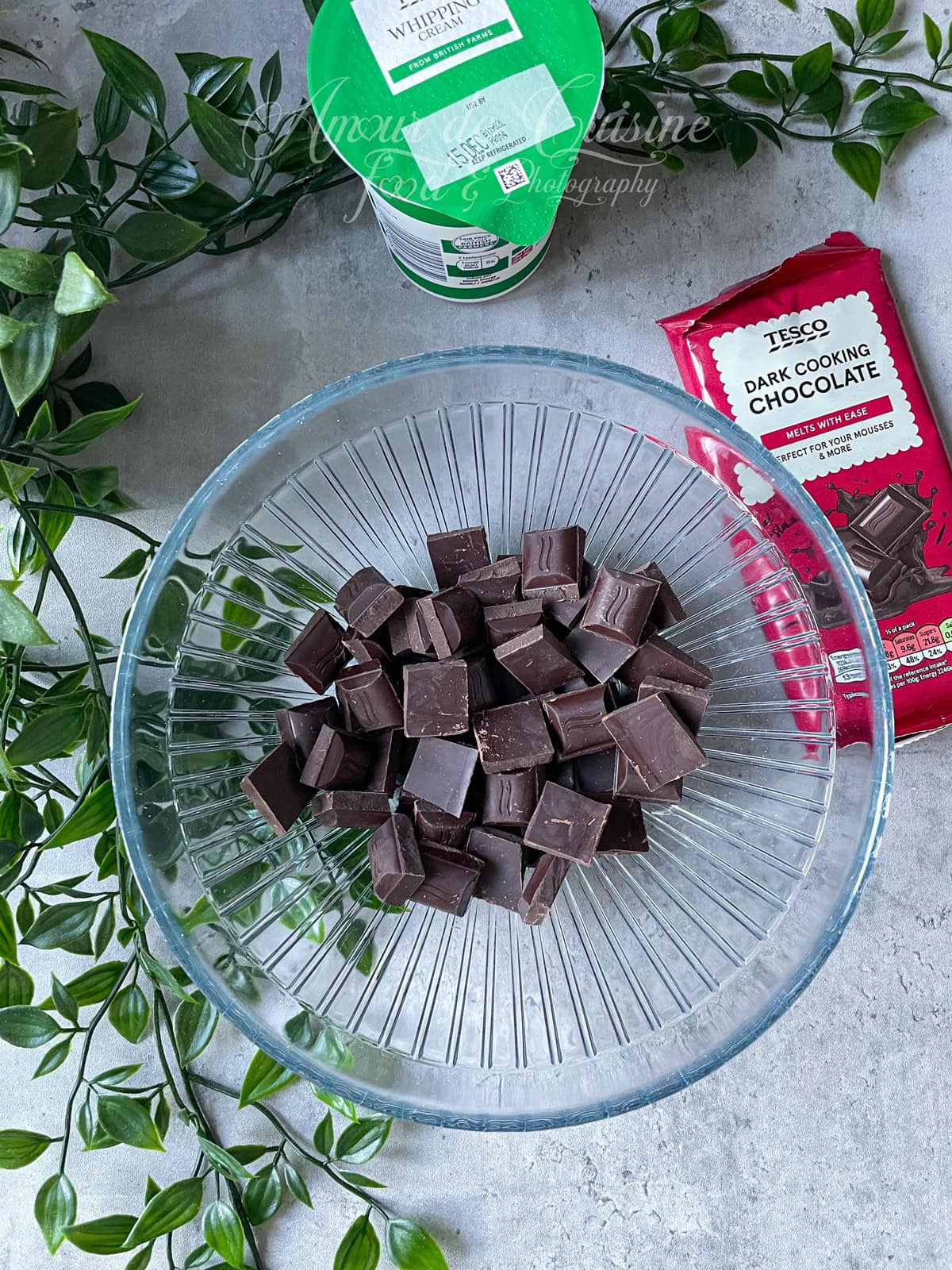 Ingredients de la ganache au chocolat
